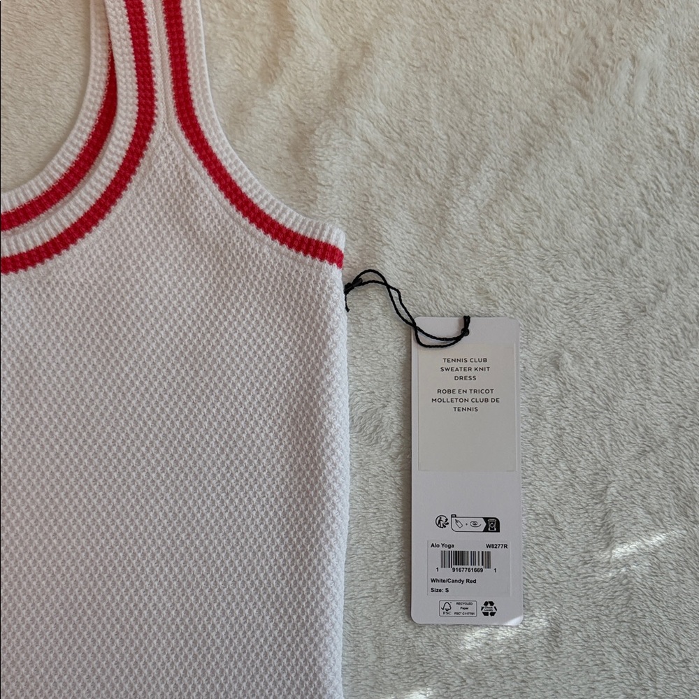 ALO Yoga White Tank Dress with Red Contrast Trim